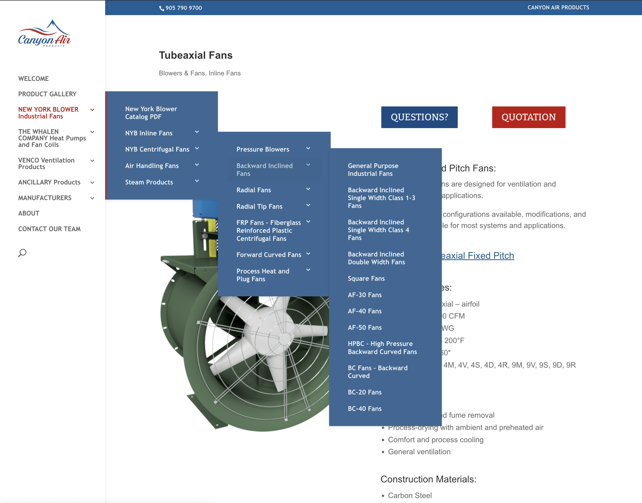 CanyonAirProducts.com submenus CanyonAirProducts.com submenus