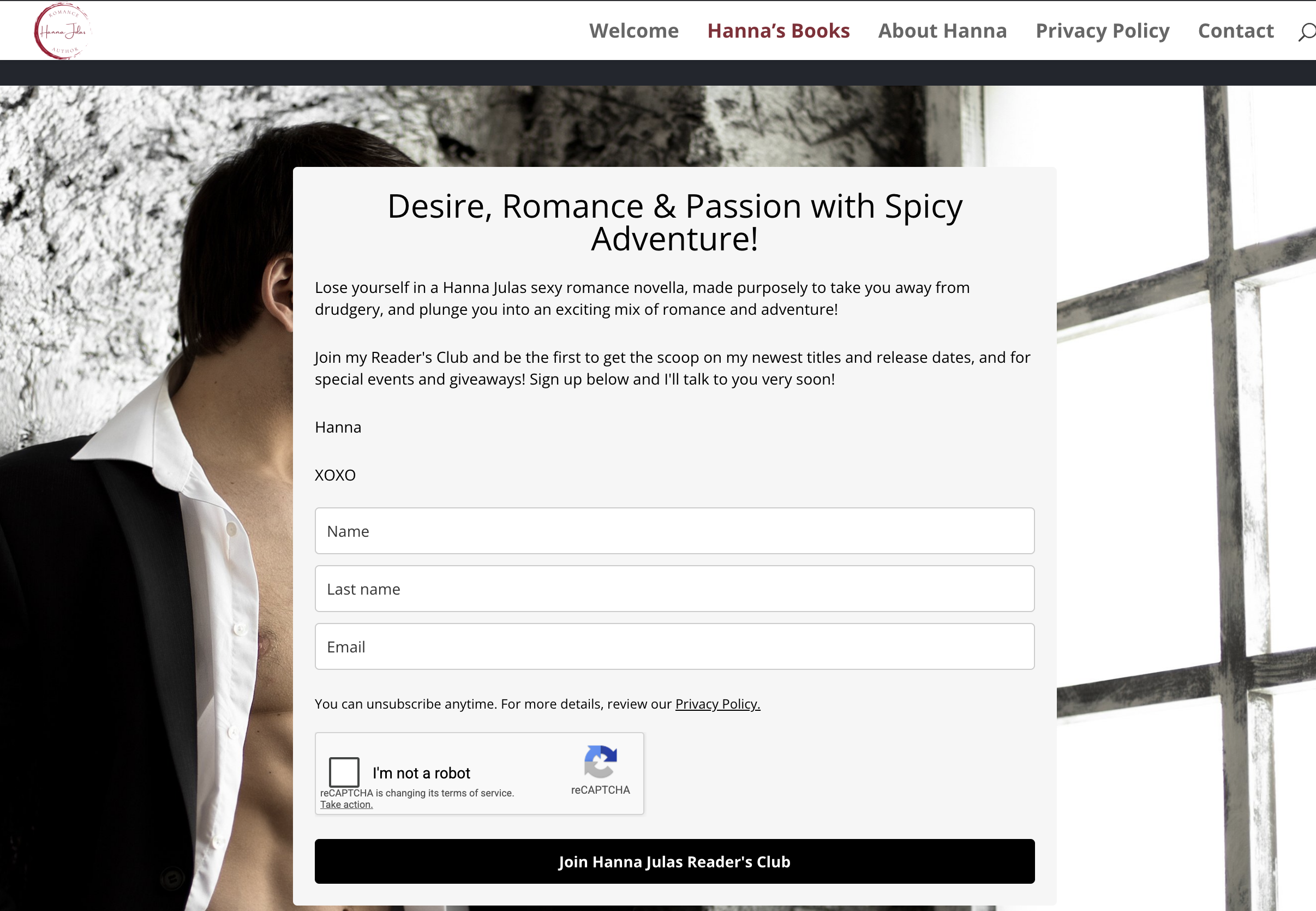 HannaJulasRomance.ca screenshot of Contact page HannaJulasRomance.ca screenshot of Contact page