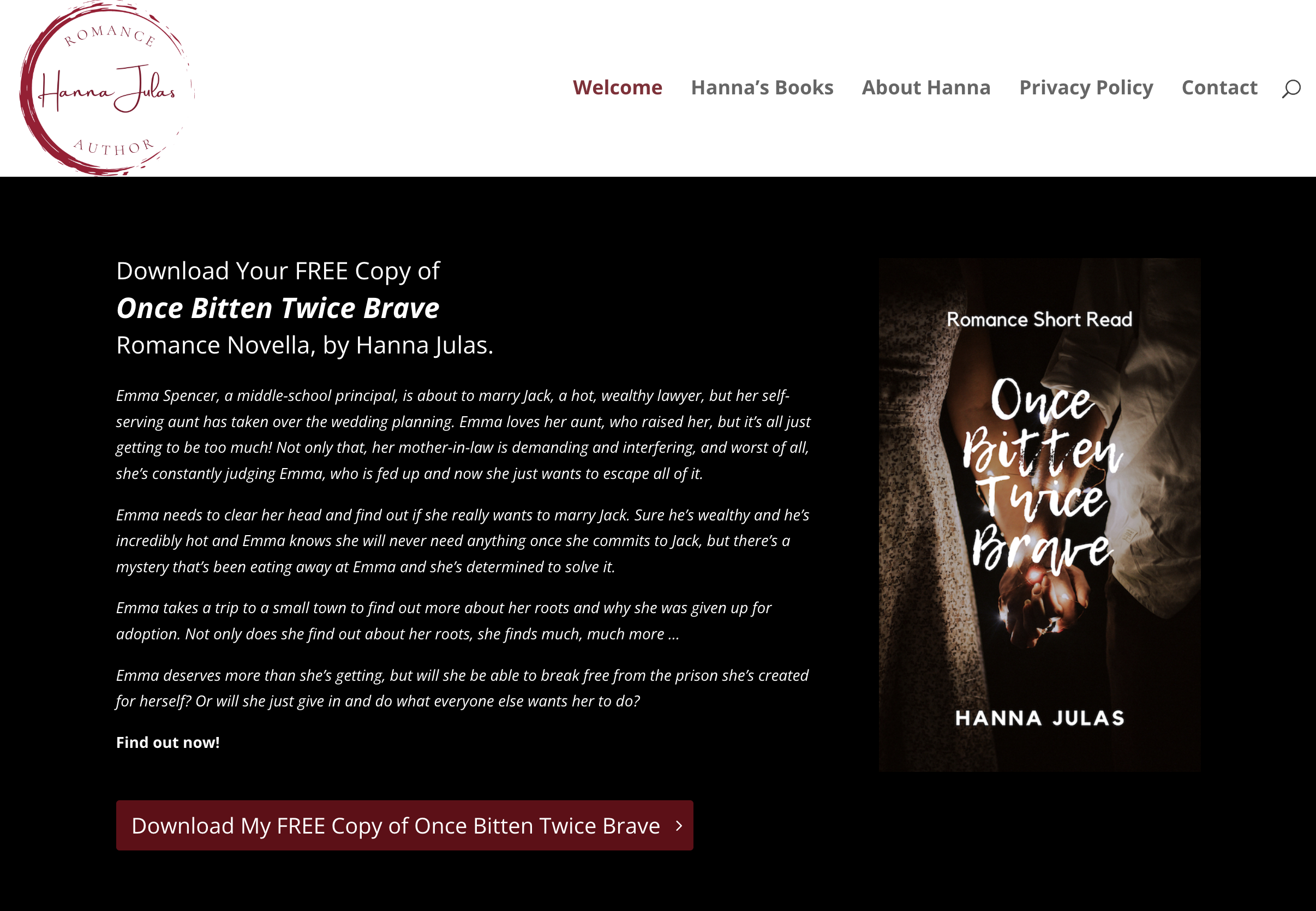 HannaJulasRomance.ca screenshot of home page HannaJulasRomance.ca screenshot of home page